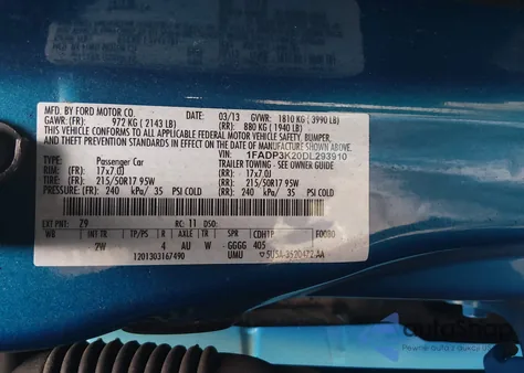 2013 Ford Focus Se from USA, damaged, VIN 1FADP3K20DL293910
